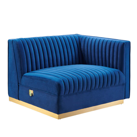 Vladimir Velvet Right-Arm Chair | Modular Sectional Component, Navy Blue
