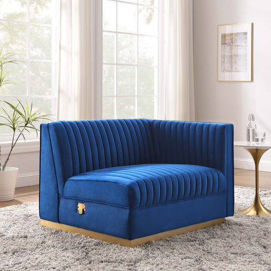 Vladimir Velvet Right-Arm Chair | Modular Sectional Component, Navy Blue