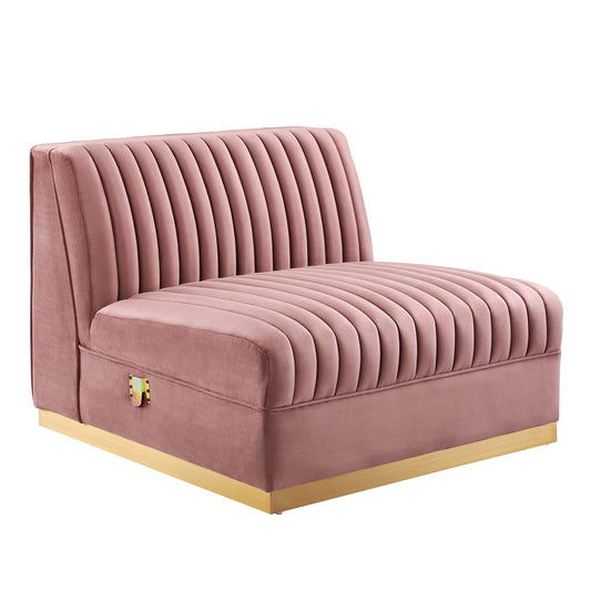 Vladimir Velvet Armless Chair | Modular Sectional Component, Dusty Rose