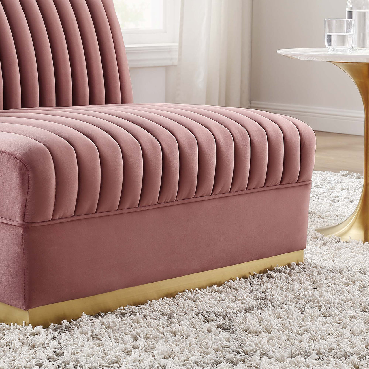 Vladimir Velvet Armless Chair | Modular Sectional Component, Dusty Rose