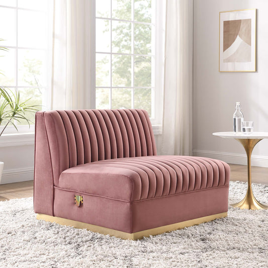 Vladimir Velvet Armless Chair | Modular Sectional Component, Dusty Rose