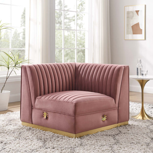 Vladimir Velvet Left Corner Chair | Modular Sectional Component, Dusty Rose