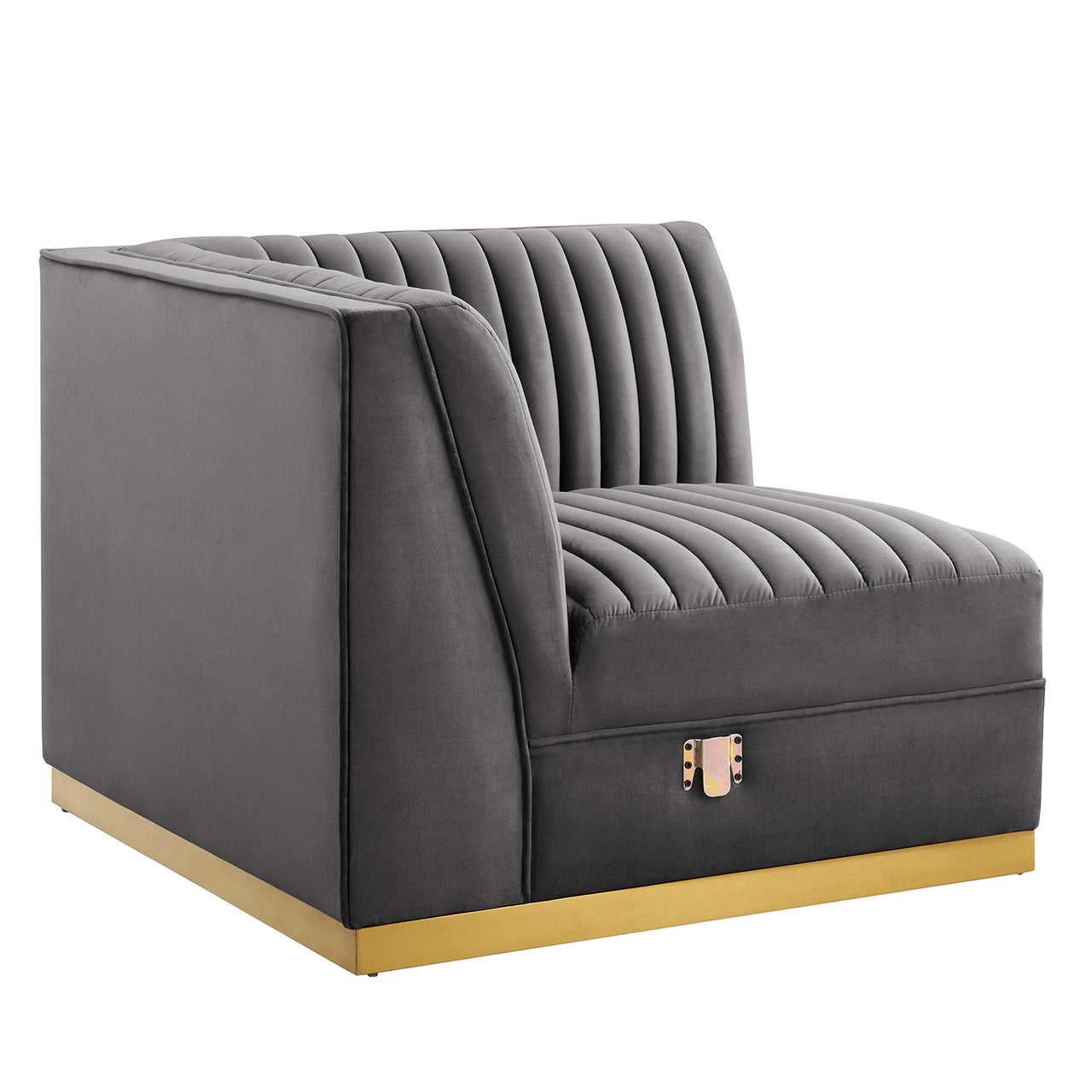 Vladimir Velvet Left Corner Chair | Modular Sectional Component, Gray