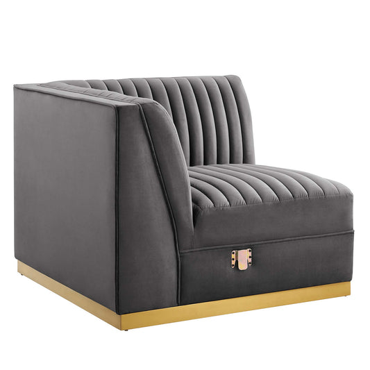 Vladimir Velvet Left Corner Chair | Modular Sectional Component, Gray