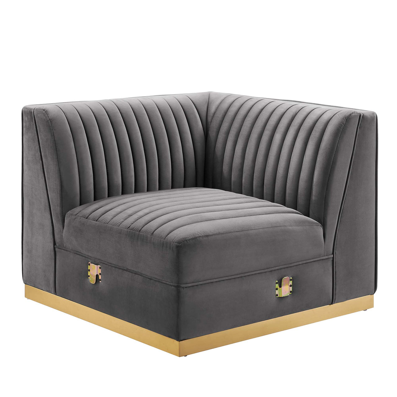 Vladimir Velvet Left Corner Chair | Modular Sectional Component, Gray