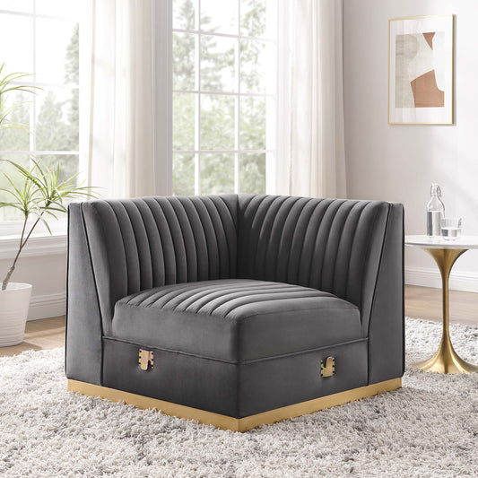 Vladimir Velvet Left Corner Chair | Modular Sectional Component, Gray