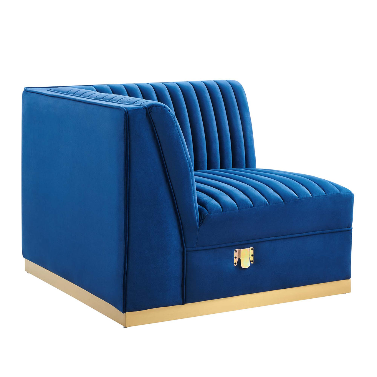 Vladimir Velvet Left Corner Chair | Modular Sectional Component, Navy Blue