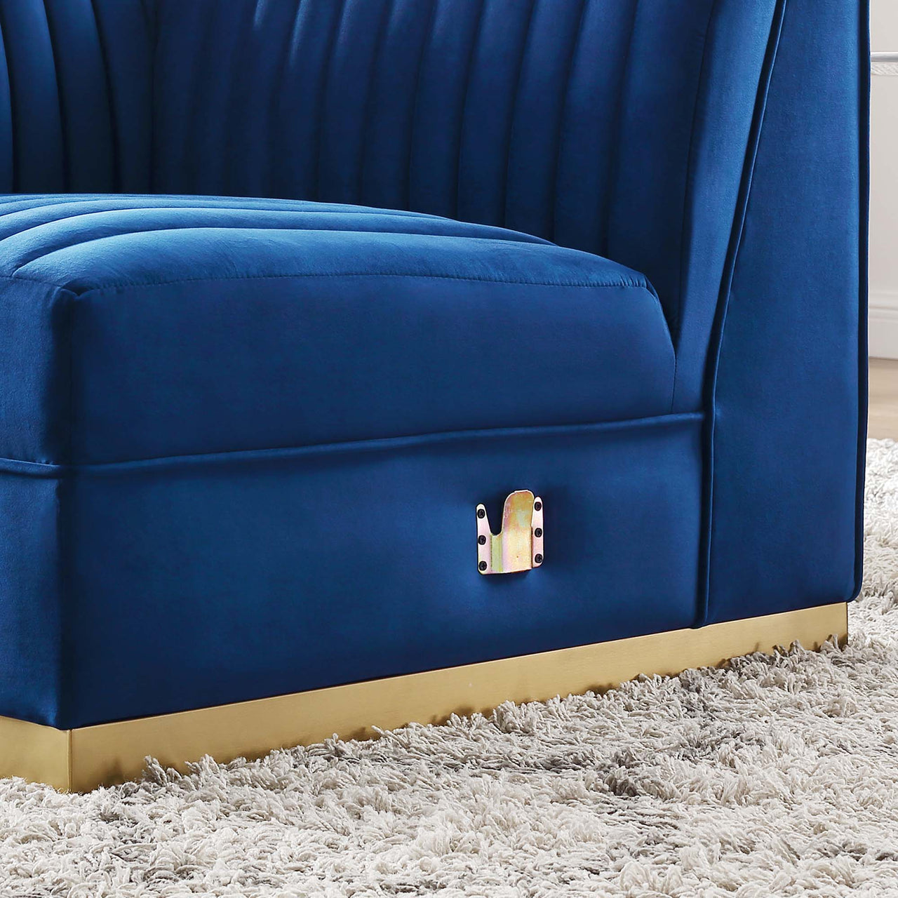 Vladimir Velvet Left Corner Chair | Modular Sectional Component, Navy Blue