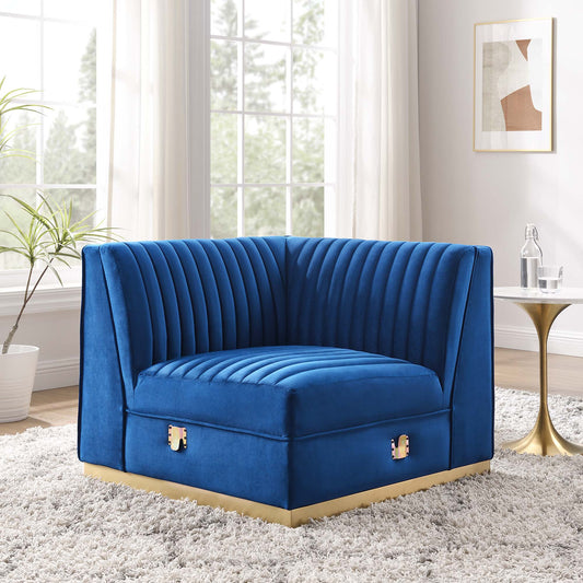 Vladimir Velvet Left Corner Chair | Modular Sectional Component, Navy Blue