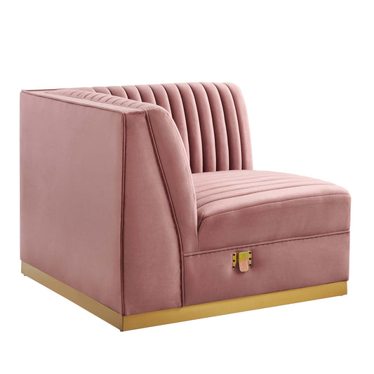 Vladimir Velvet Right Corner Chair | Modular Sectional Component, Dusty Rose