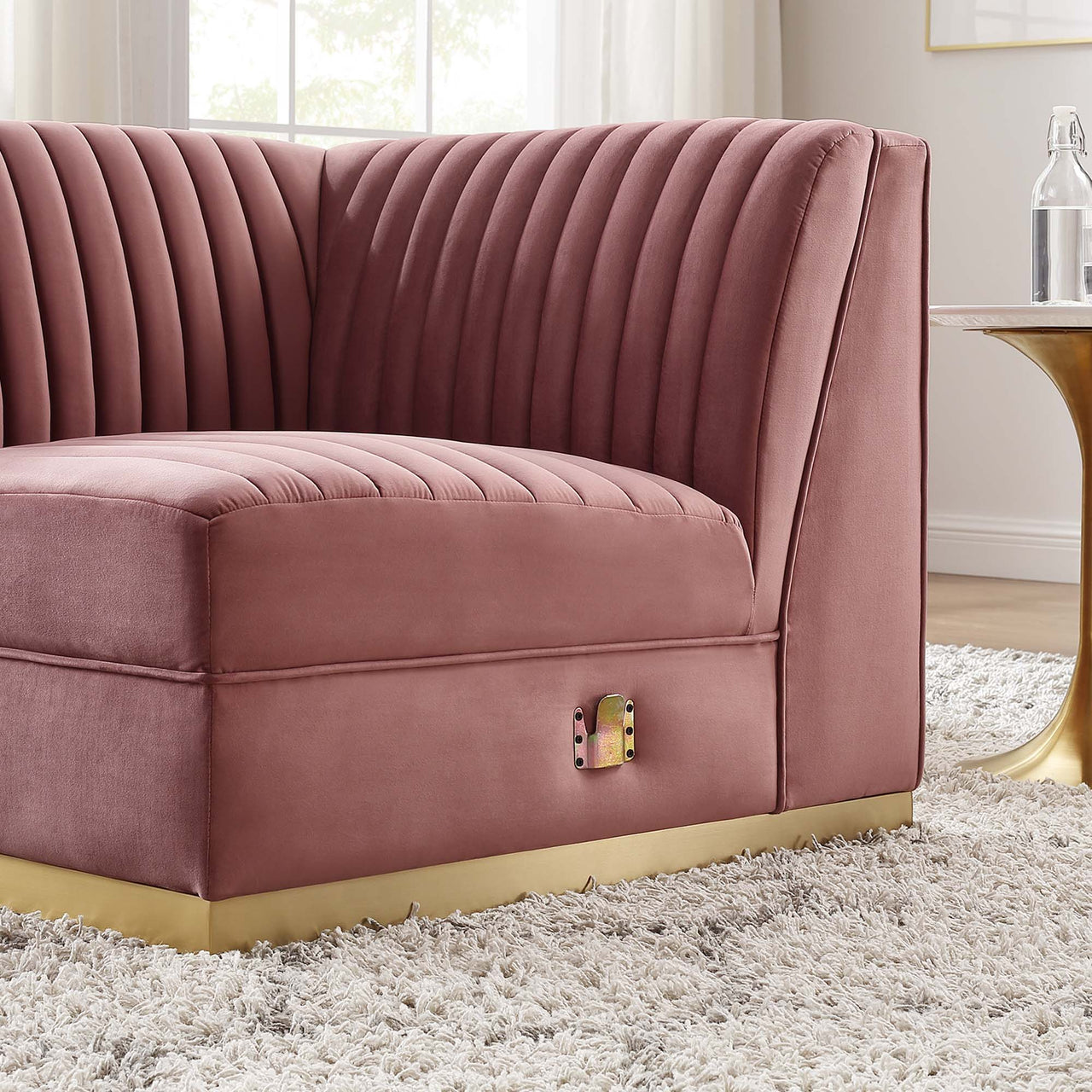 Vladimir Velvet Right Corner Chair | Modular Sectional Component, Dusty Rose