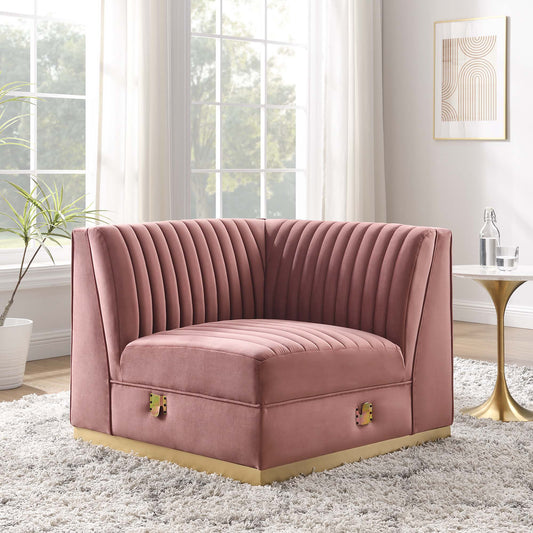 Vladimir Velvet Right Corner Chair | Modular Sectional Component, Dusty Rose