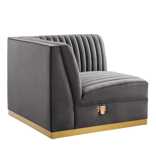 Vladimir Velvet Right Corner Chair | Modular Sectional Component, Gray