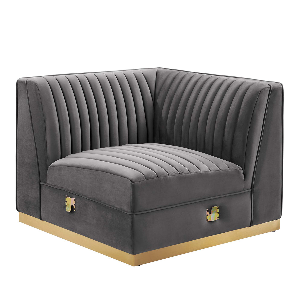 Vladimir Velvet Right Corner Chair | Modular Sectional Component, Gray