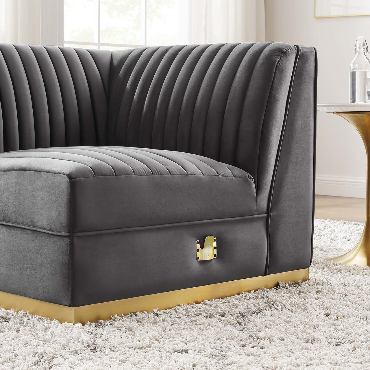 Vladimir Velvet Right Corner Chair | Modular Sectional Component, Gray