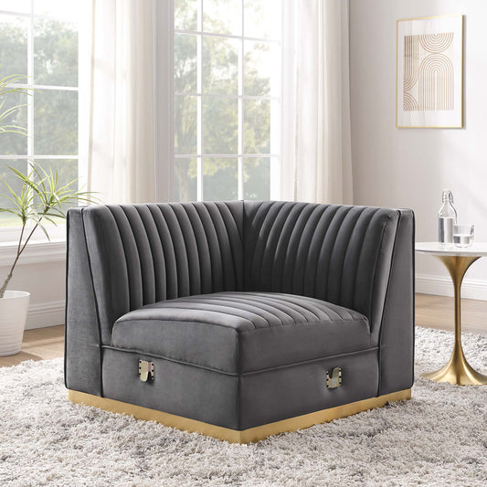 Vladimir Velvet Right Corner Chair | Modular Sectional Component, Gray