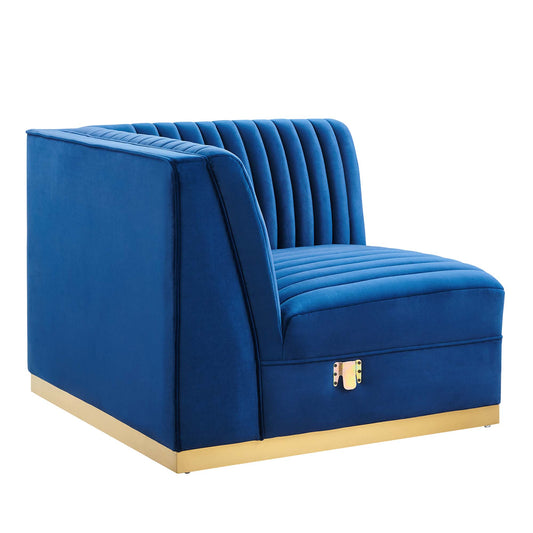 Vladimir Velvet Right Corner Chair | Modular Sectional Component, Navy Blue