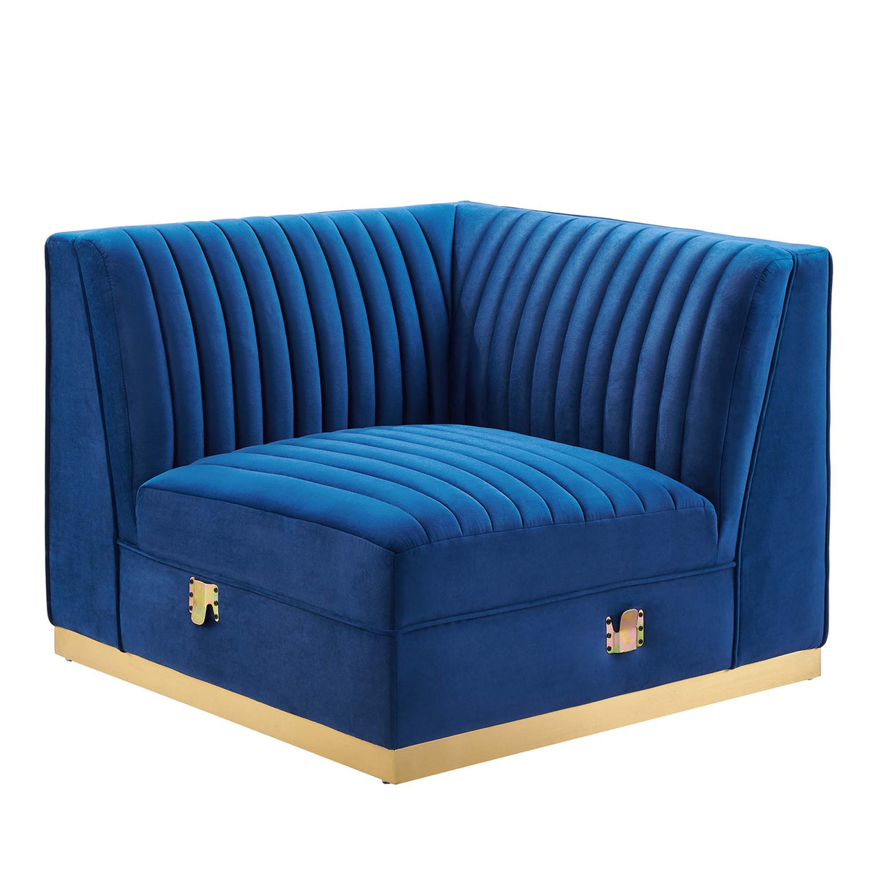 Vladimir Velvet Right Corner Chair | Modular Sectional Component, Navy Blue