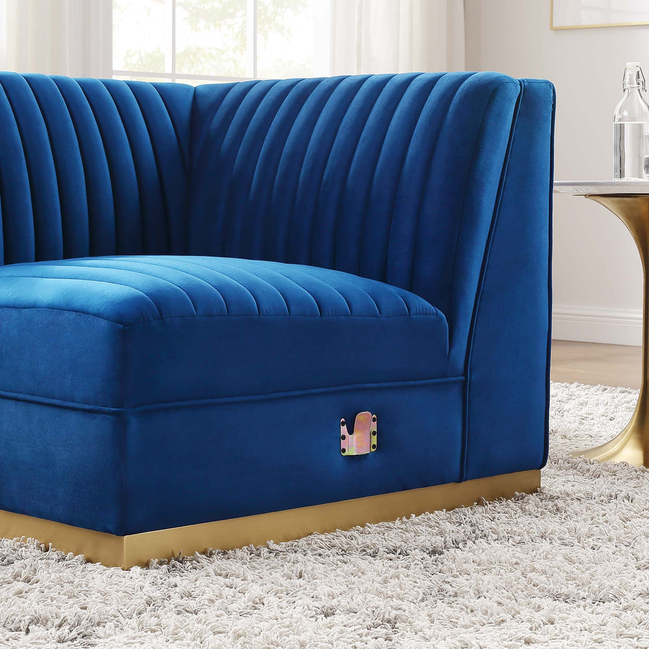 Vladimir Velvet Right Corner Chair | Modular Sectional Component, Navy Blue