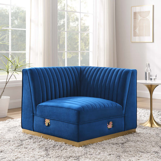 Vladimir Velvet Right Corner Chair | Modular Sectional Component, Navy Blue