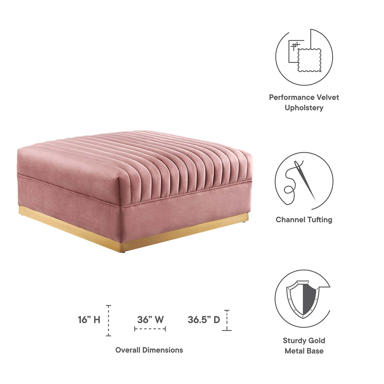 Vladimir Velvet Ottoman | Modular Sectional Component, Dusty Rose