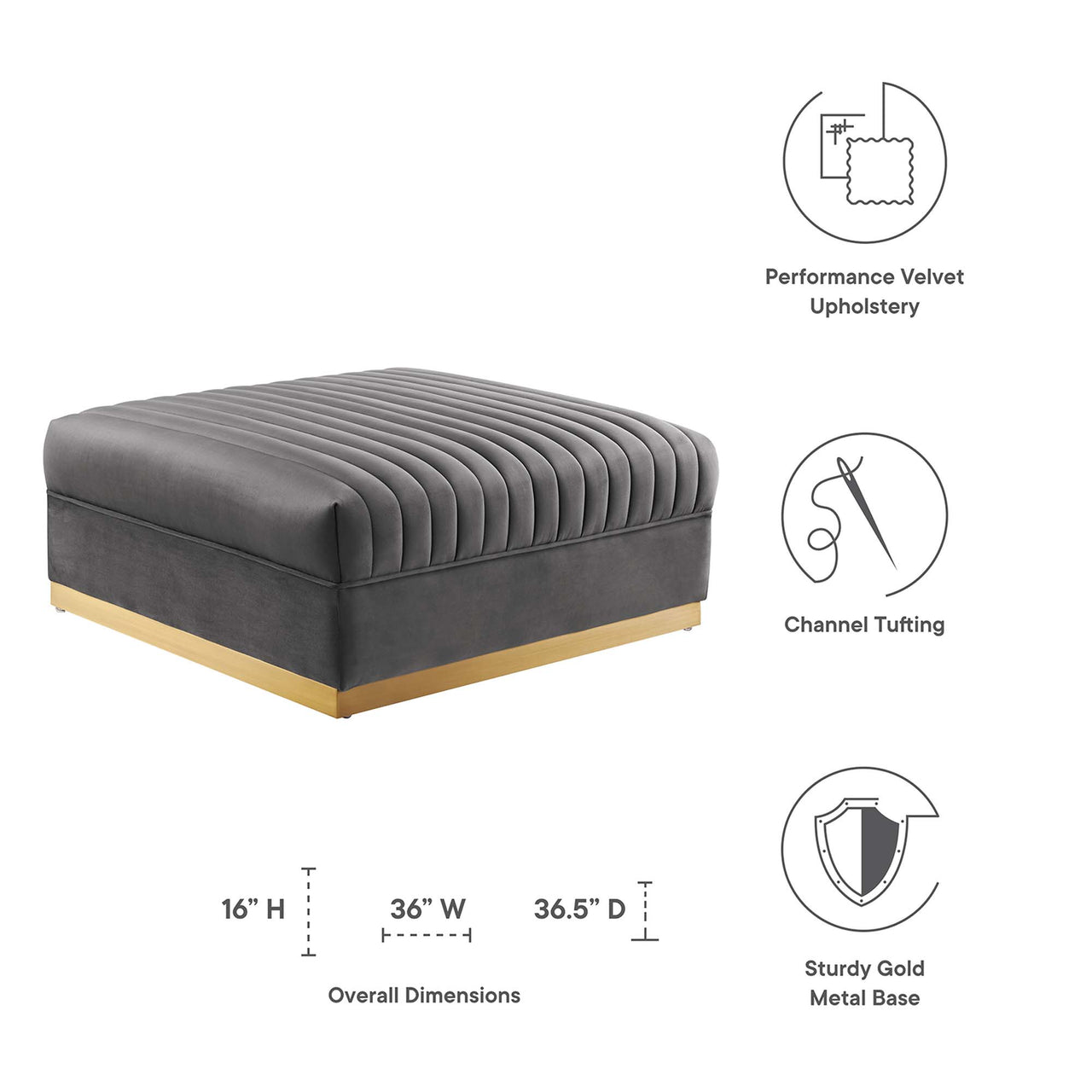 Vladimir Velvet Ottoman | Modular Sectional Component, Gray
