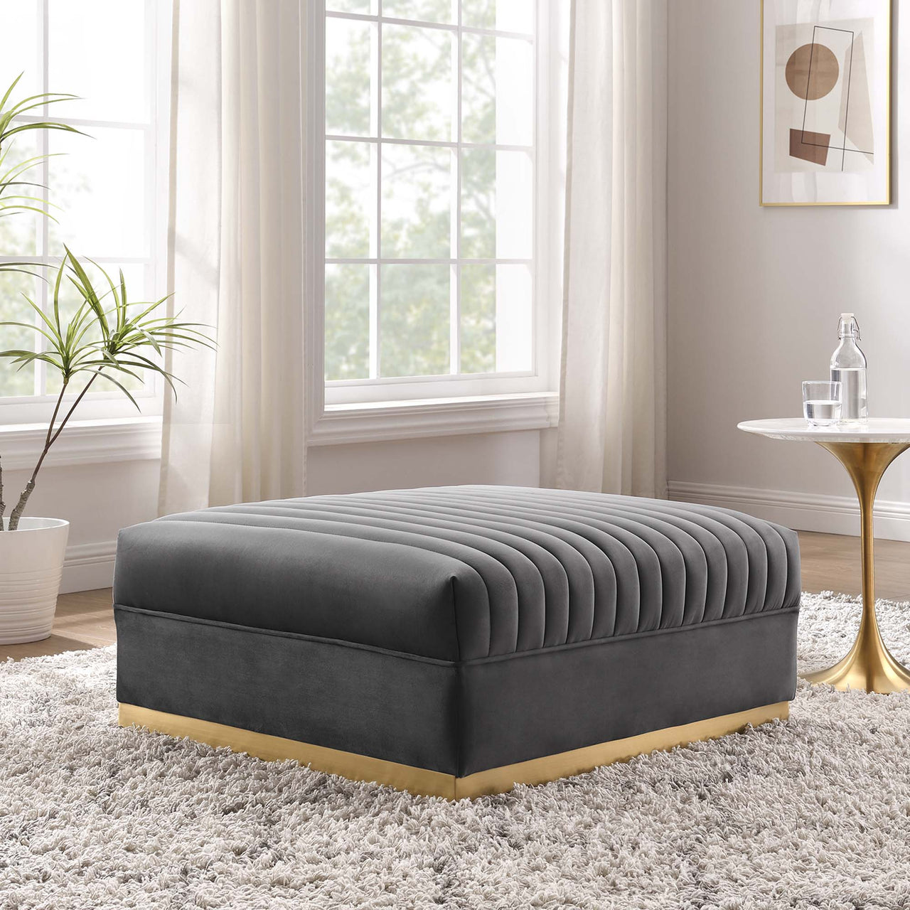 Vladimir Velvet Ottoman | Modular Sectional Component, Gray
