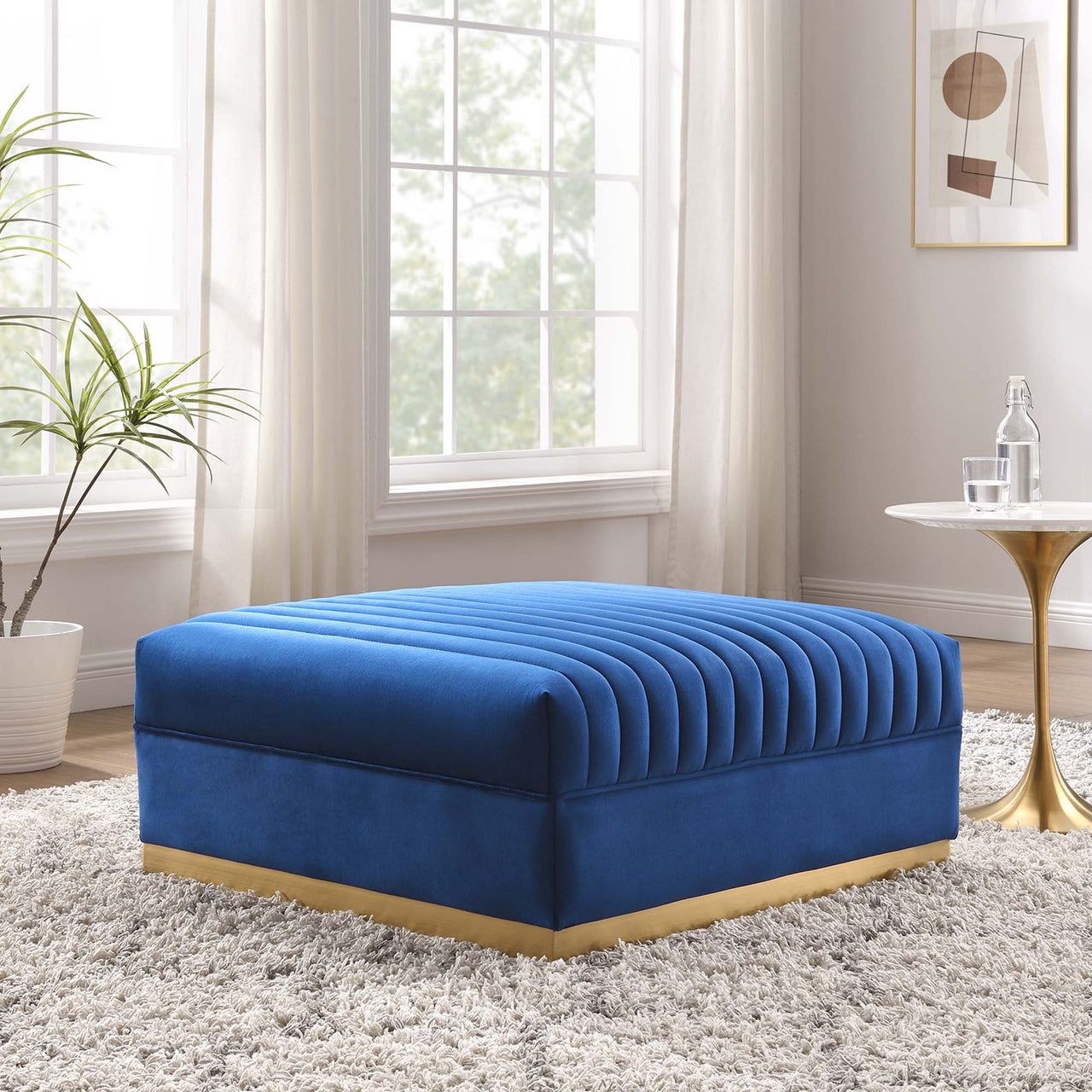 Vladimir Velvet Ottoman | Modular Sectional Component, Navy