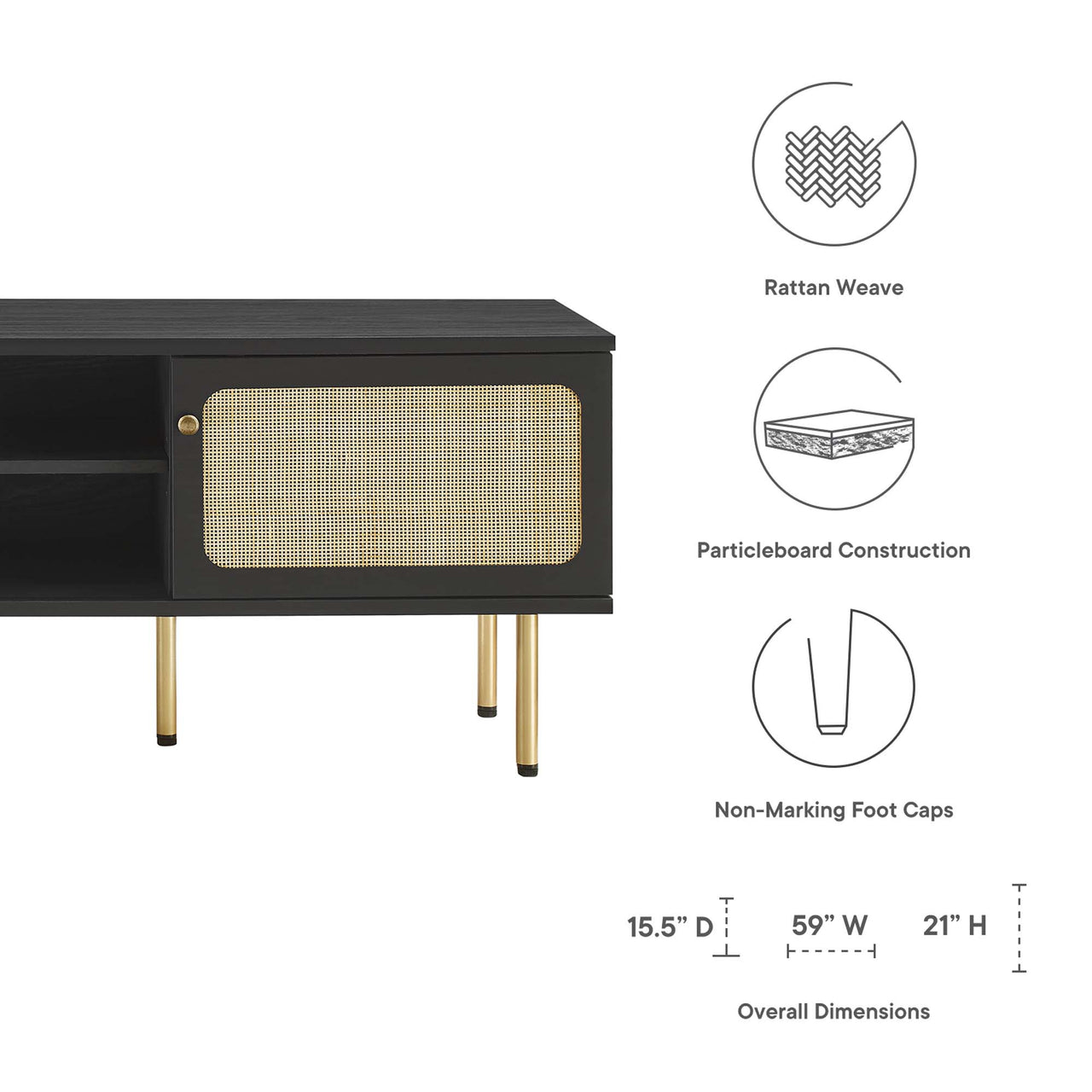 Camden Media Console, Medium, Black