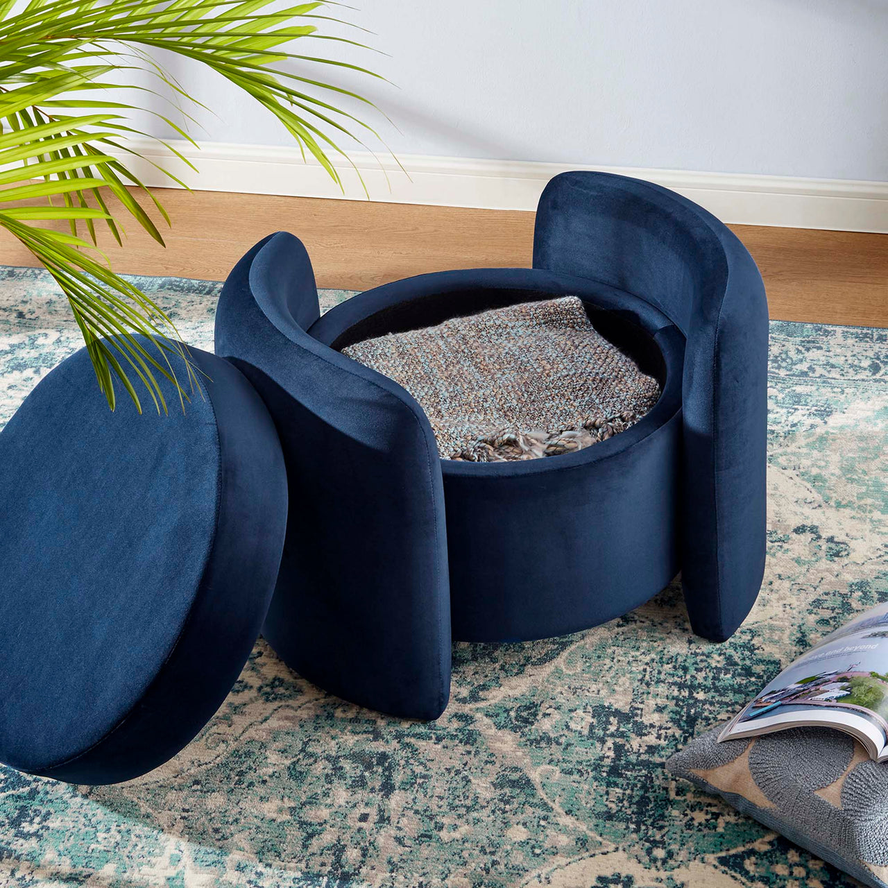 Mitosis Velvet Ottoman, Dark Blue