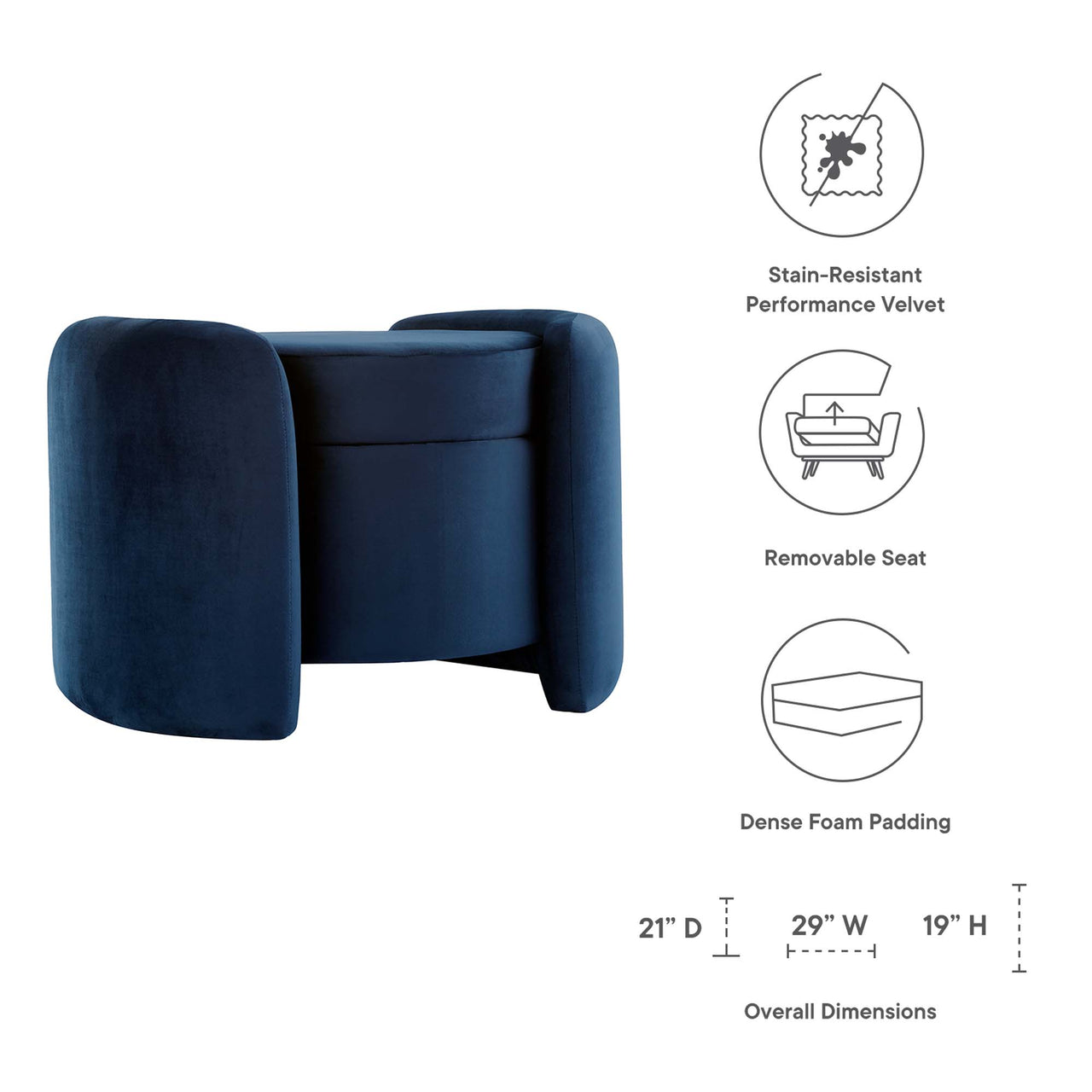 Mitosis Velvet Ottoman, Dark Blue
