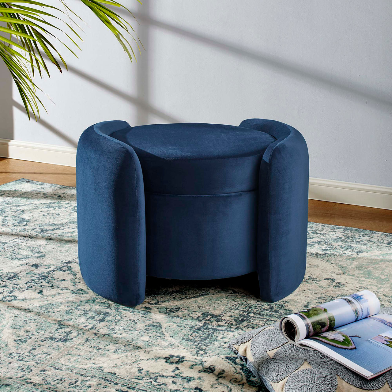 Mitosis Velvet Ottoman, Dark Blue