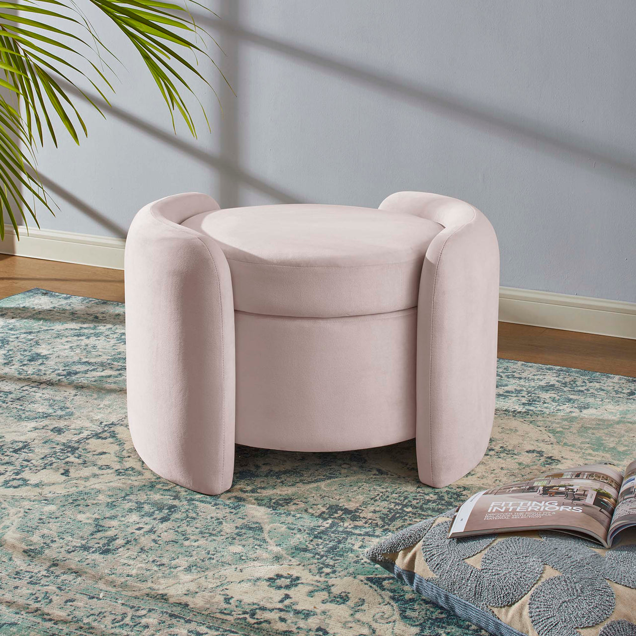 Mitosis Velvet Ottoman, Pink