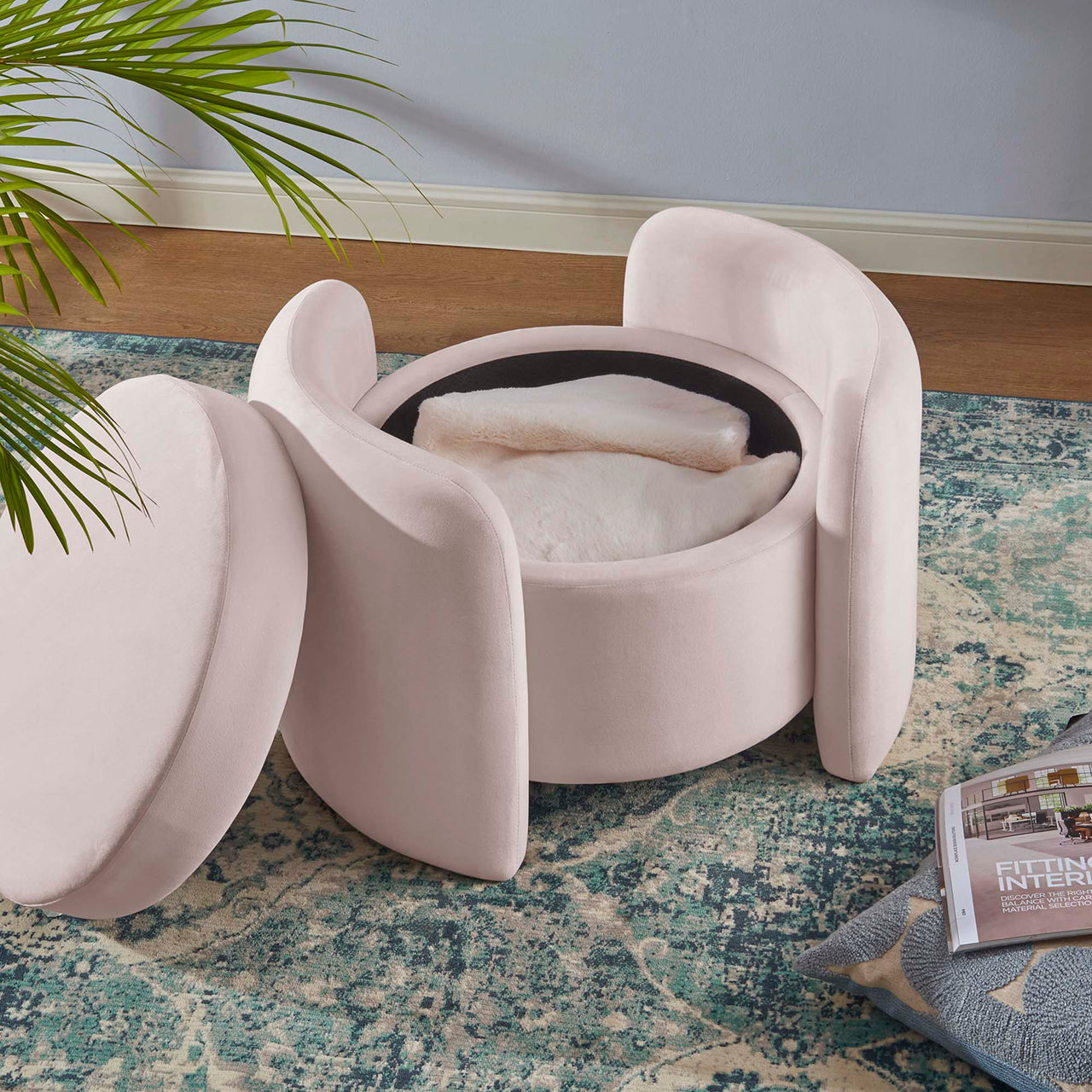 Mitosis Velvet Ottoman, Pink