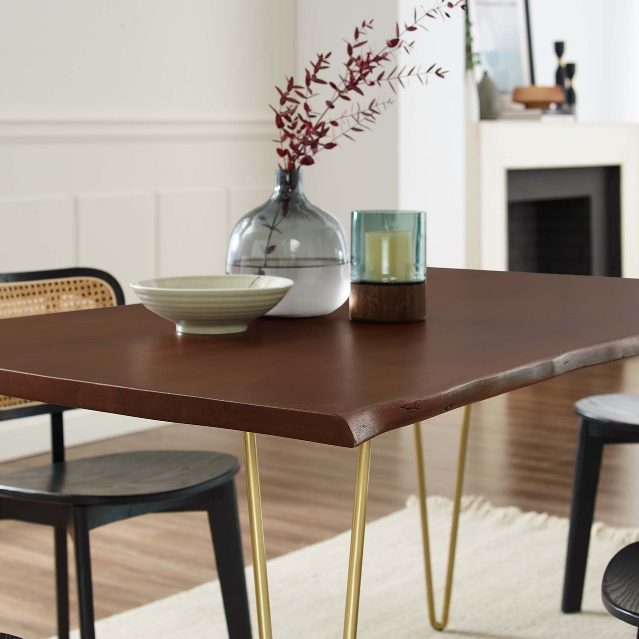Havenwood Live Edge Acacia Dining Table, Small, Gold & Walnut