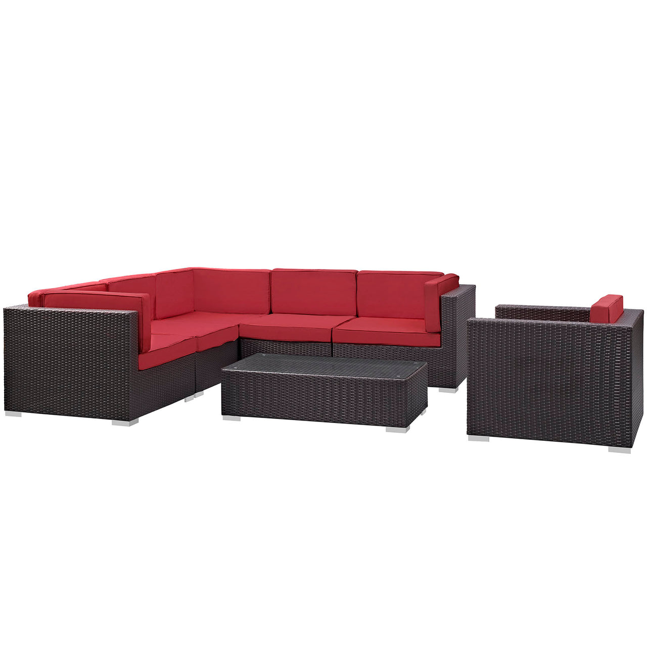 Tavara 7-Piece Alfresco Sectional Set, Espresso & Red