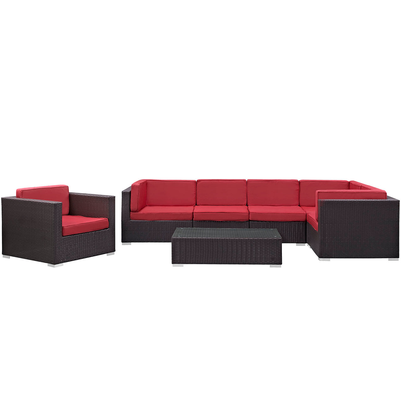 Tavara 7-Piece Alfresco Sectional Set, Espresso & Red