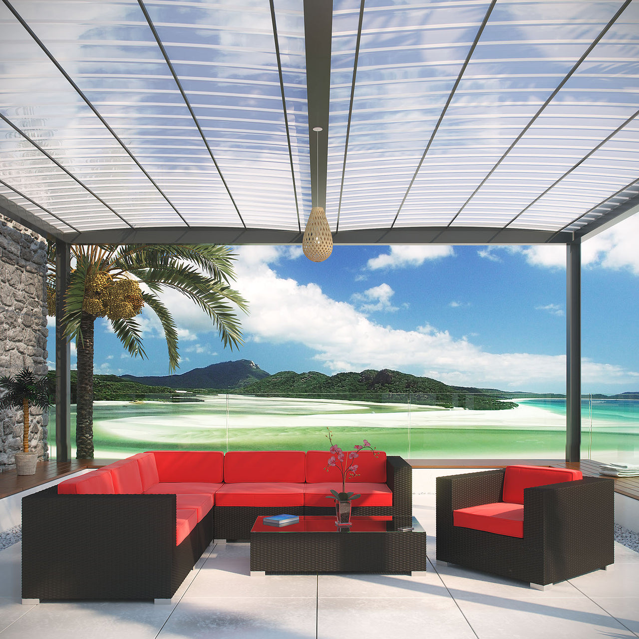 Tavara 7-Piece Alfresco Sectional Set, Espresso & Red