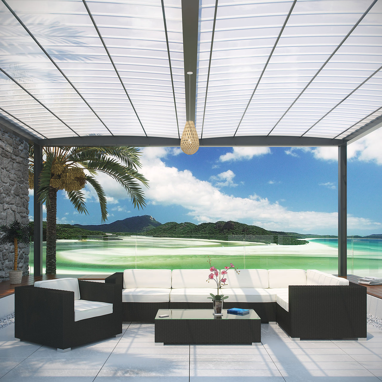 Tavara 7-Piece Alfresco Sectional Set, Espresso & White