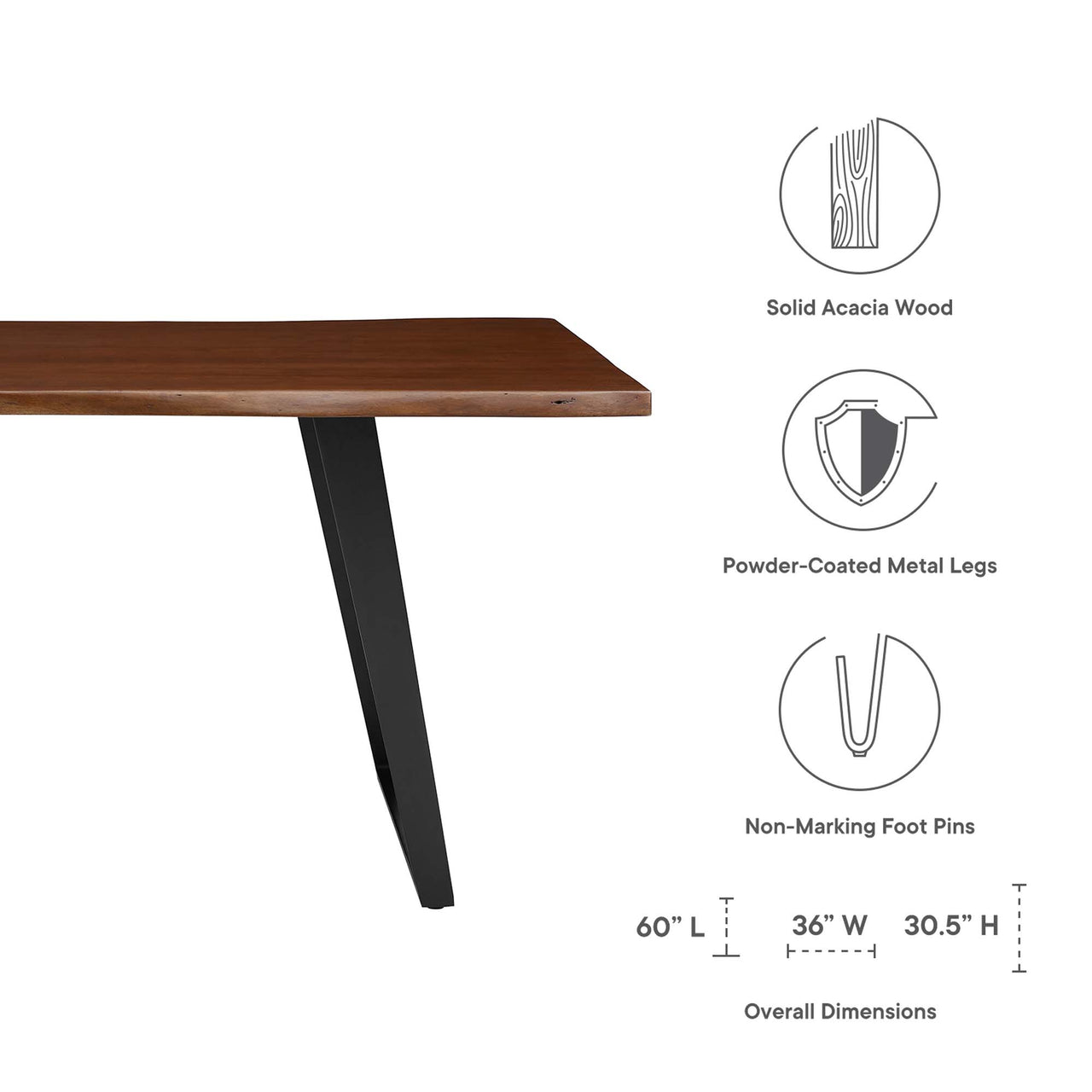 Avassa Live Edge Acacia Dining Table, Small, Walnut