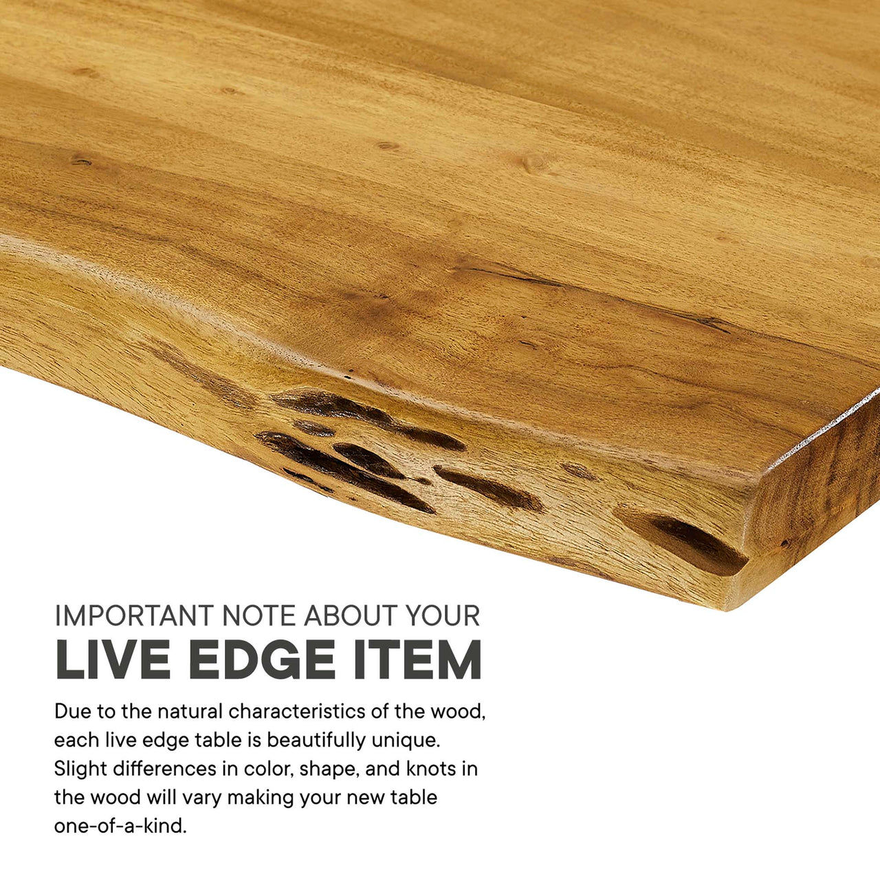 Avassa Live Edge Acacia Dining Table, Medium, Natural Wood