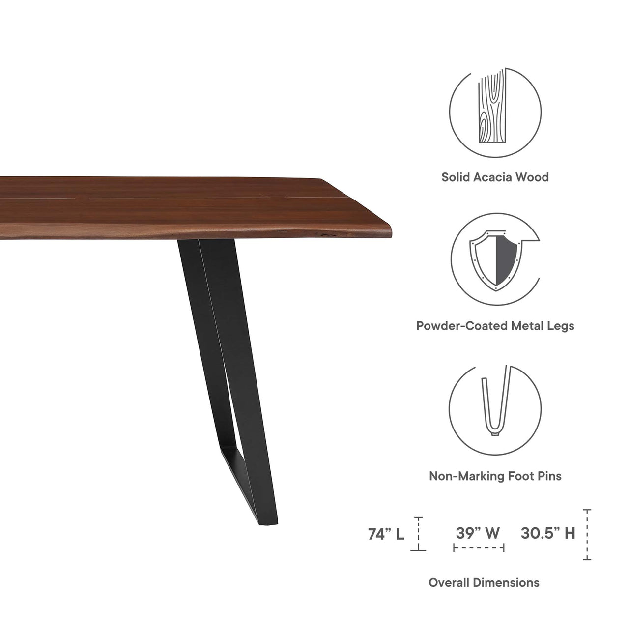 Avassa Live Edge Acacia Dining Table, Medium, Walnut