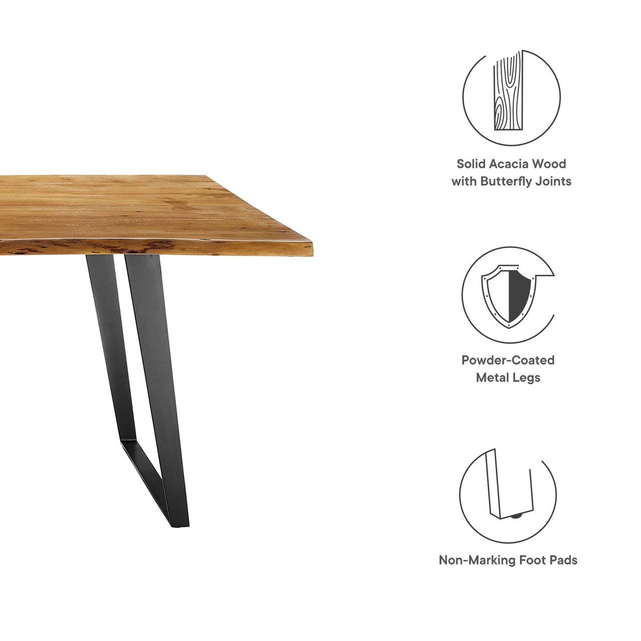 Avassa Live Edge Acacia Dining Table, Large, Natural Wood