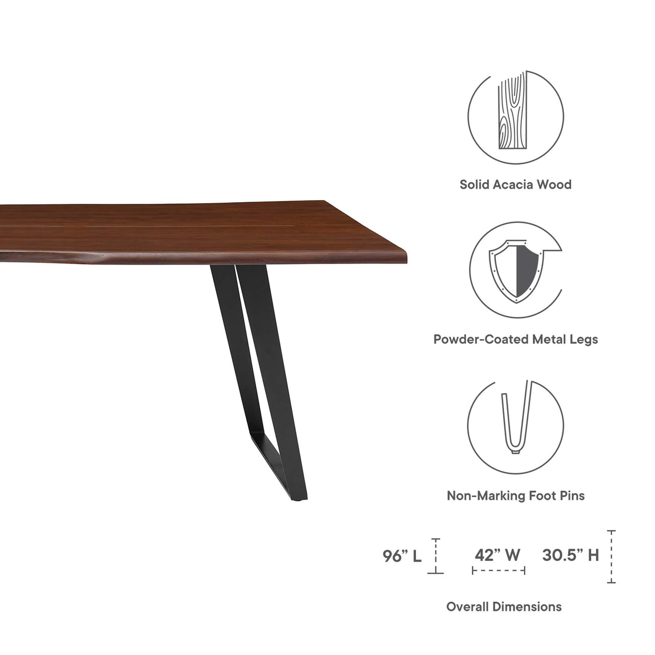 Avassa Live Edge Acacia Dining Table, Large, Walnut