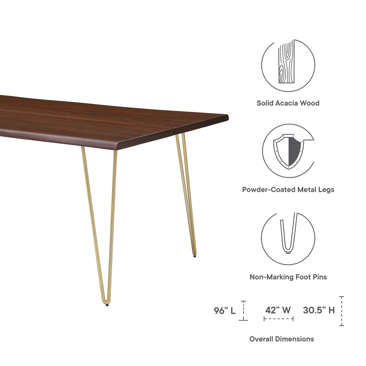 Havenwood Live Edge Acacia Dining Table, Large, Gold & Walnut