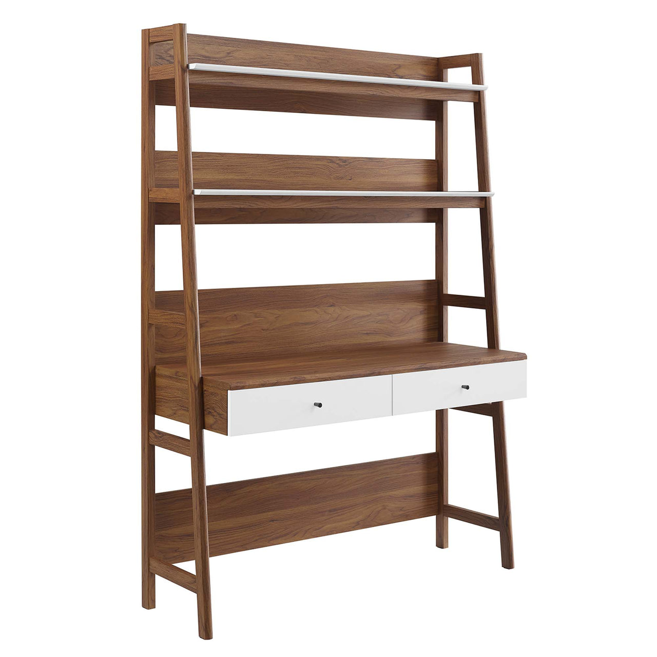 Scaffold Office Desk, Walnut & White
