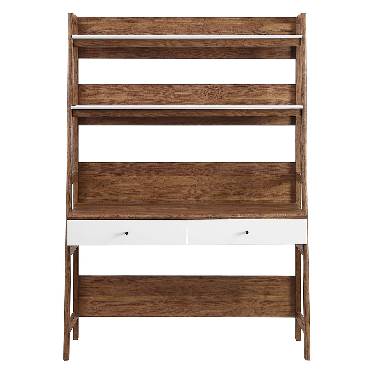 Scaffold Office Desk, Walnut & White