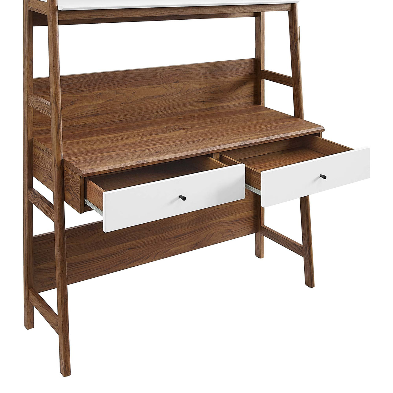Scaffold Office Desk, Walnut & White