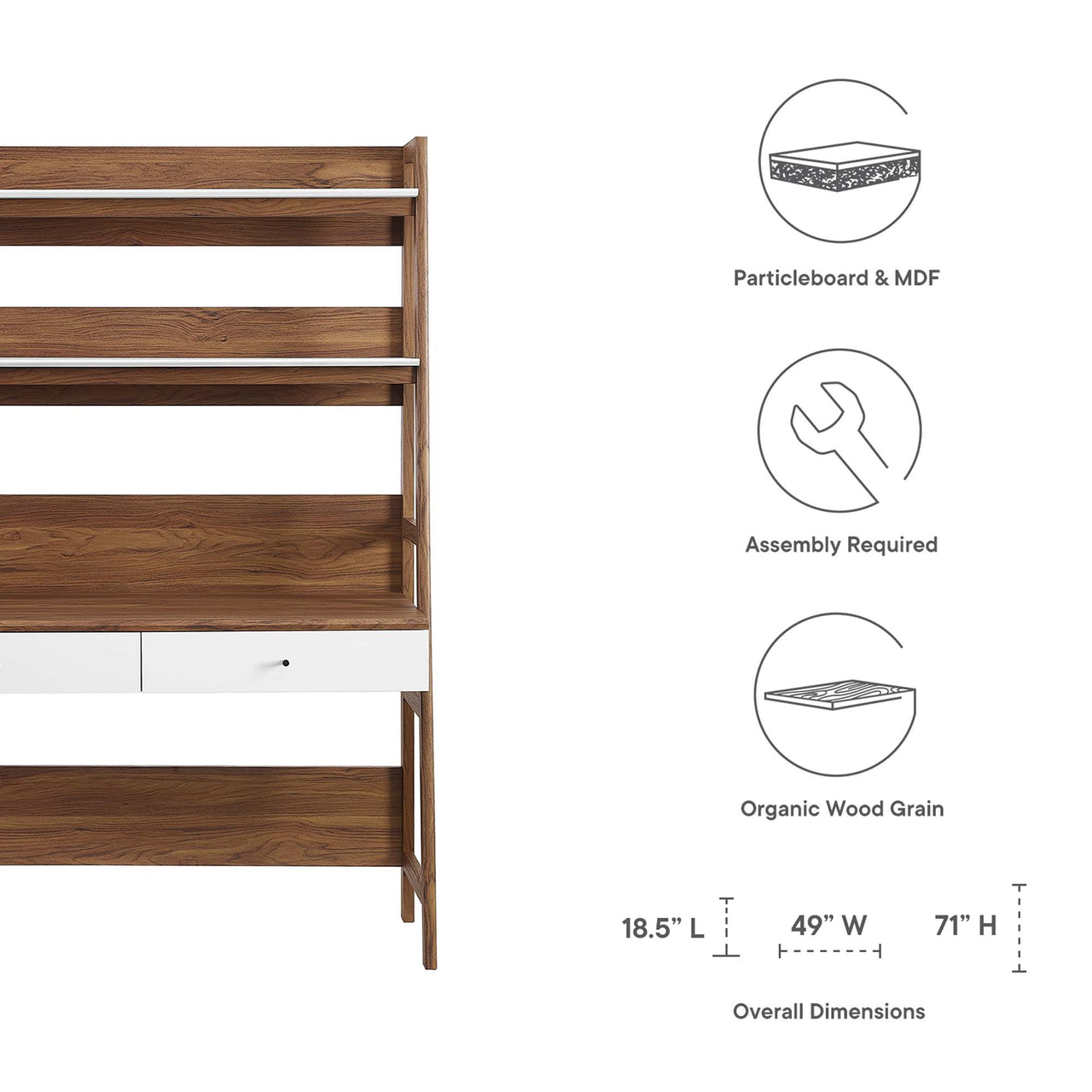 Scaffold Office Desk, Walnut & White