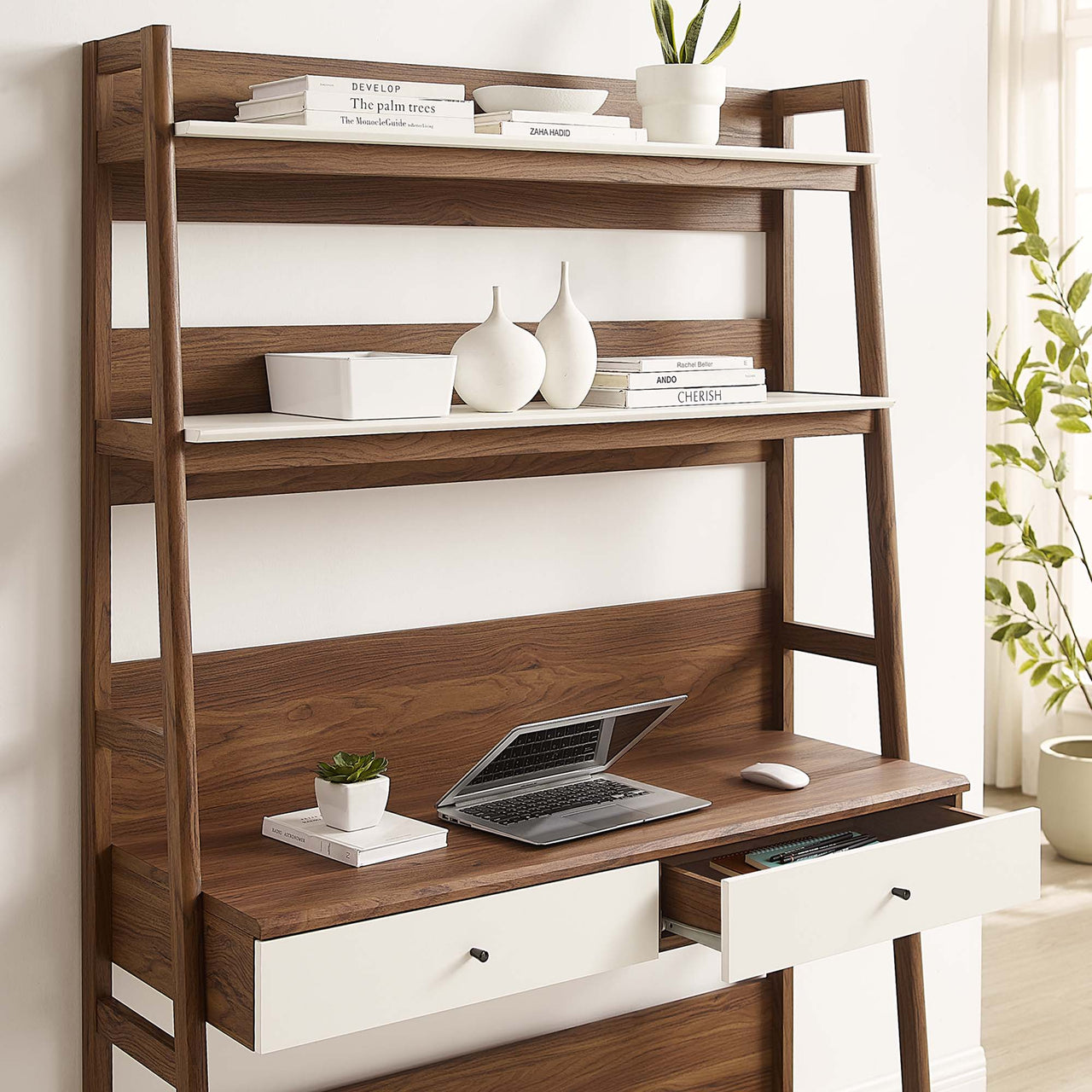 Scaffold Office Desk, Walnut & White